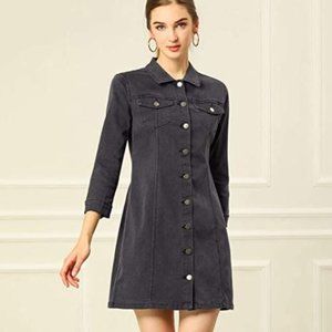 Allegra K Women's 3/4 Sleeve Button Down Denim Casual Shirt Dress- XL